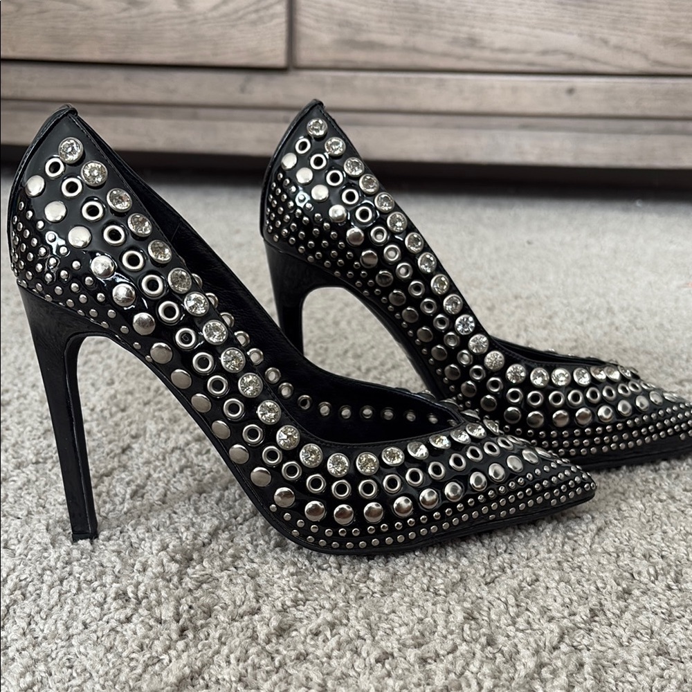 Jeffrey Campbell Black and Silver Stiletto Heels